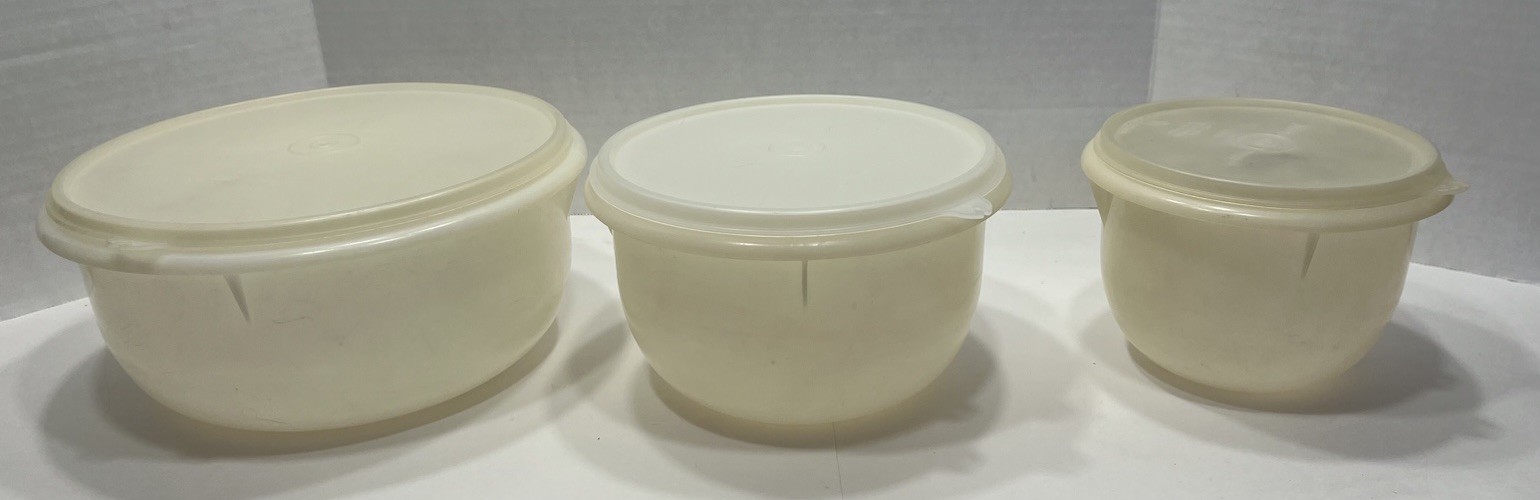 Vintage Tupperware Fix N Mix Nesting Bowls with Lids Sheer Set of 3 Flaws READ