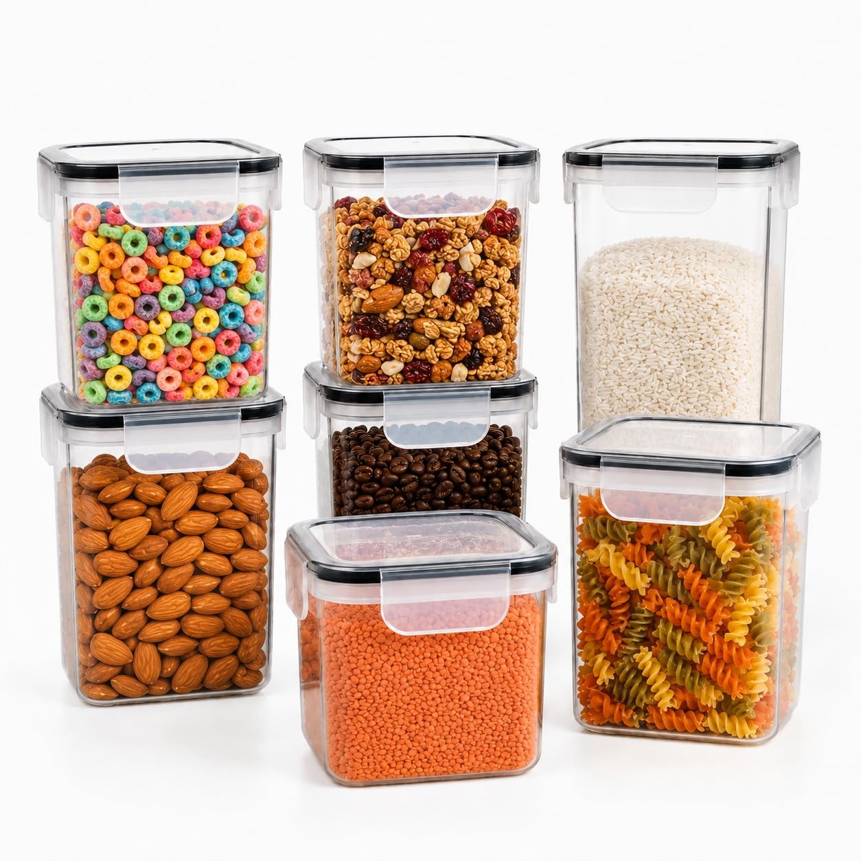 7 Piece Airtight Food Storage Containers Set with Lids – Shatterproof PP Stac…