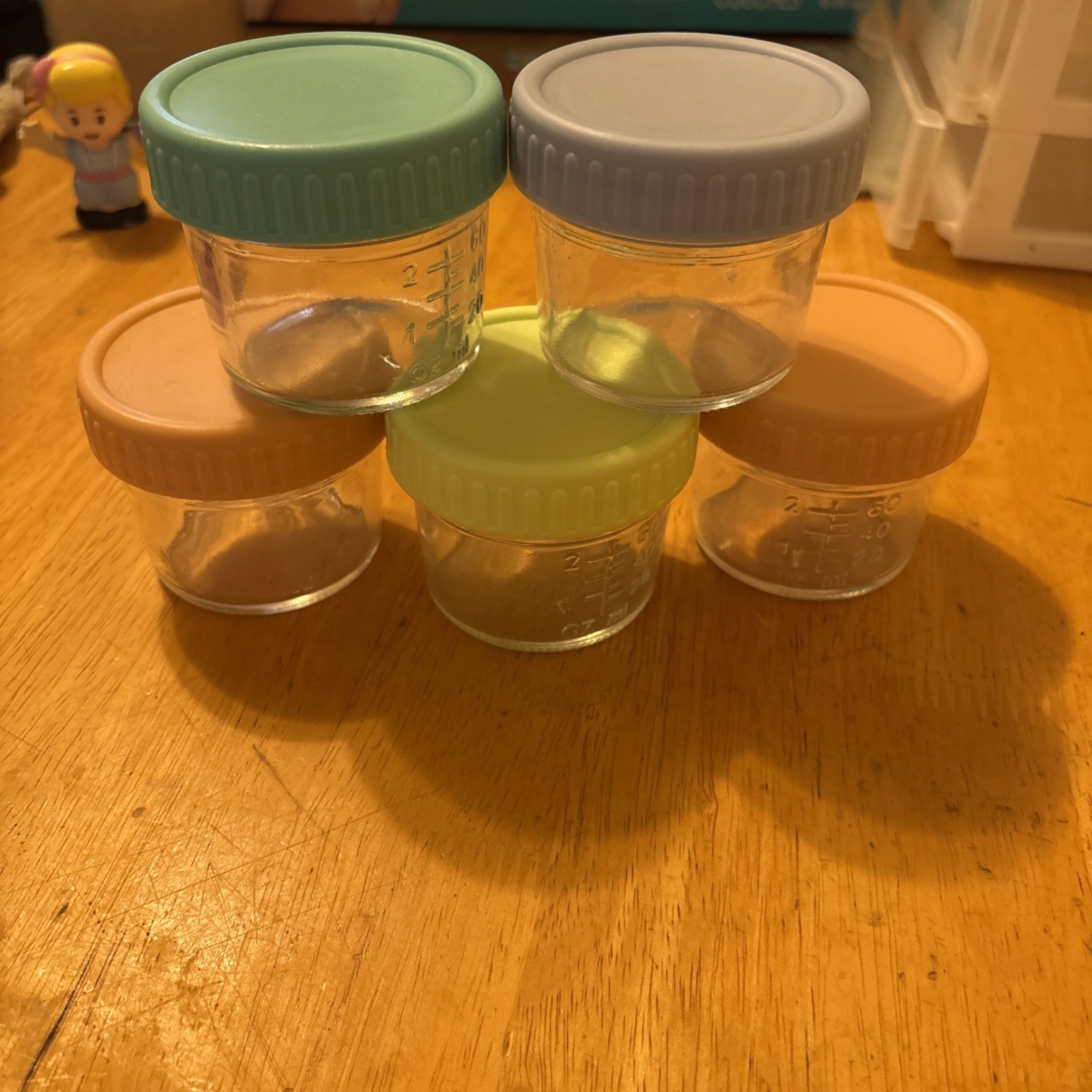 Glass Baby Food Storage Containers 2oz Leakproof Jars Lids Set of 5 Pre-Owned