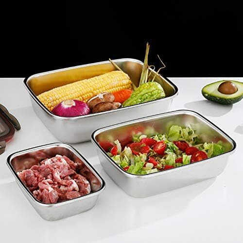 3 Pieces Stainless Steel Food Storage Container with Lids Airtight Metal Food