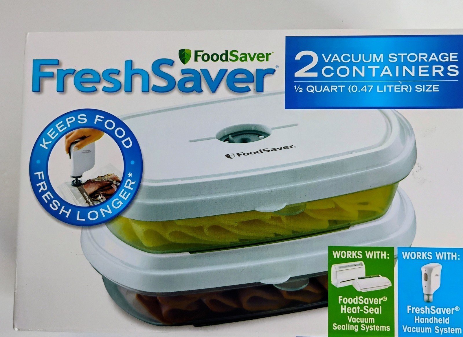 FOODSAVER FRESHSAVER VACUUM STORAGE CONTAINERS SET OF 2 – 1/2 QT. SIZE NEW NIB