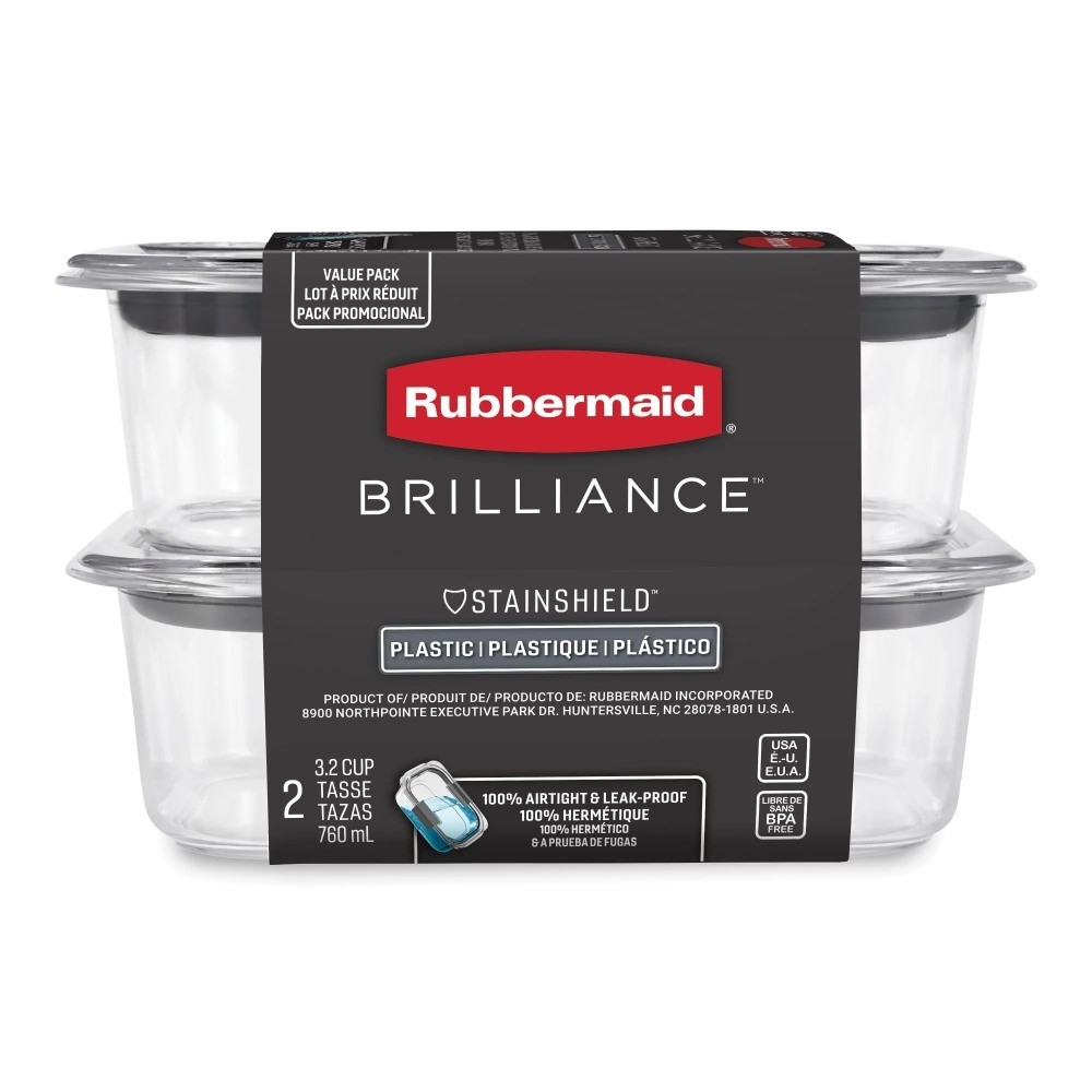 Stain Proof Food Storage Container Set of 2 Cups with Brilliance Lids