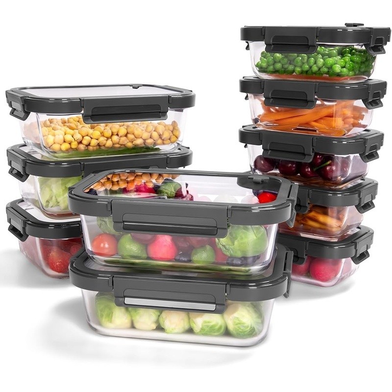 Glass Food Storage Containers 10pcs Leak Proof Tempered Lid Meal Prep Set New