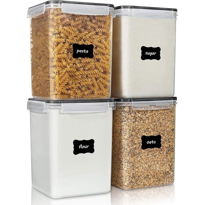 Airtight Food Storage Containers Set Pantry Organization W/ Labels & Cups New
