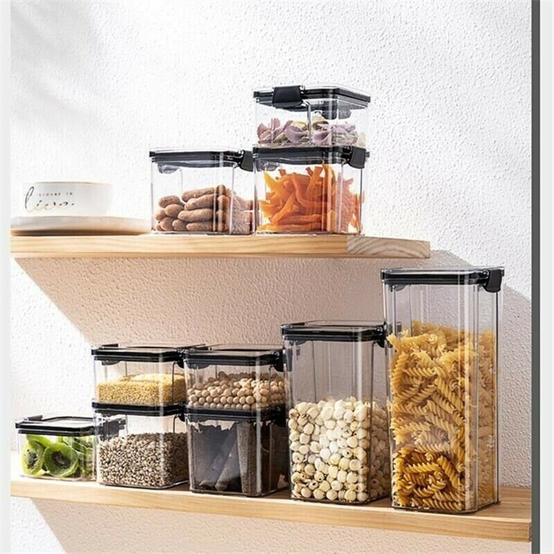 5 Set Food Container Storage Box Transparent Plastic Sealed for Kitchen