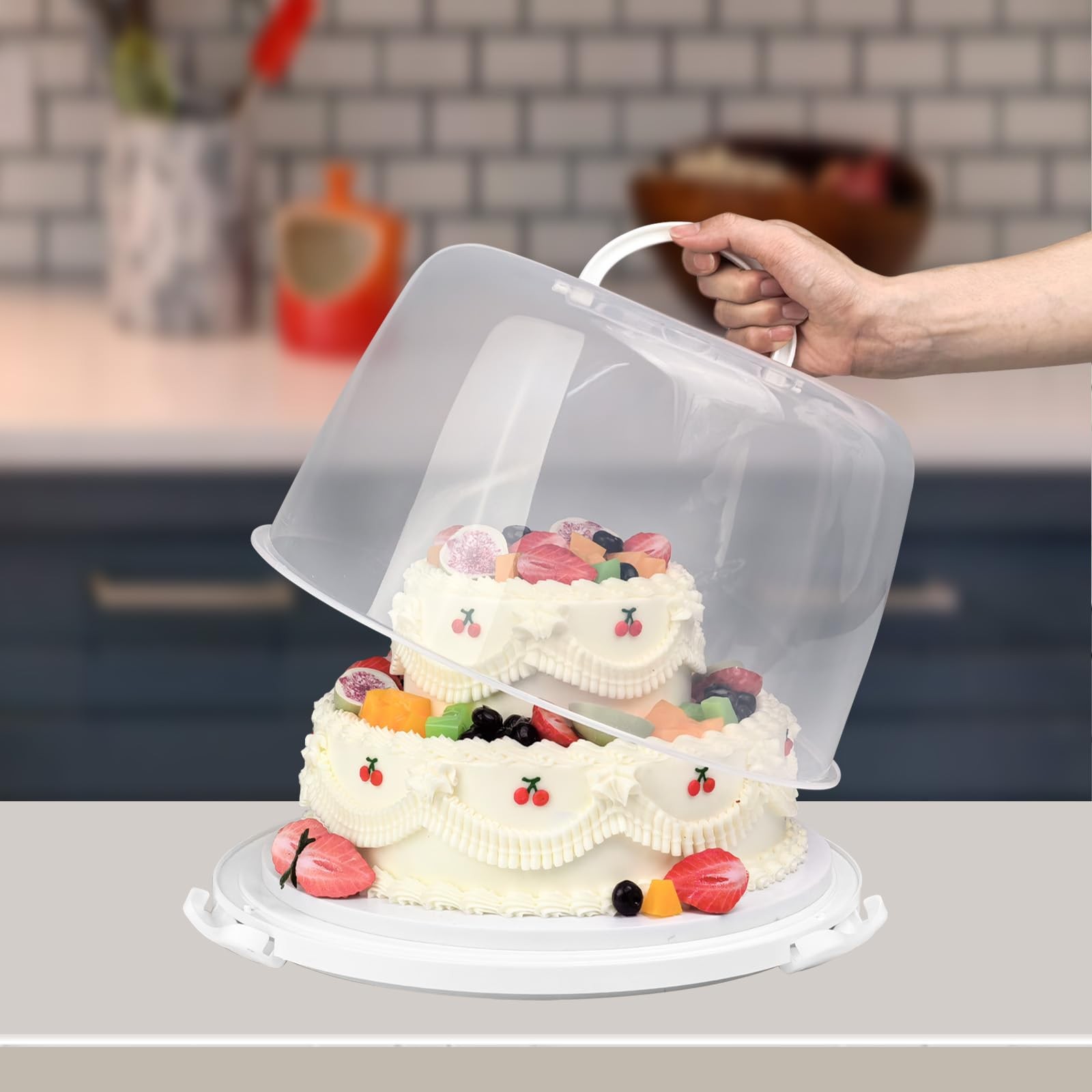 Round Cake Carrier Box with Lid and Handle, Transportation Insulated Bag for …