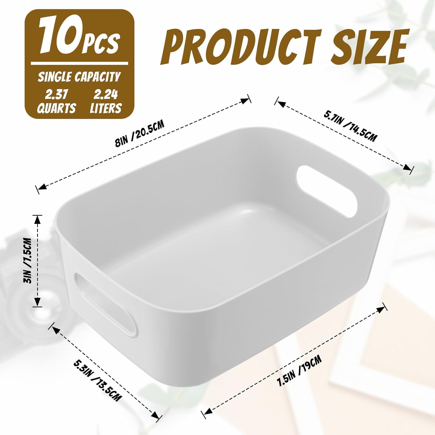 Plastic Storage Boxes, 10-Pack, Gray (8 x 5.7 x 3 inches)