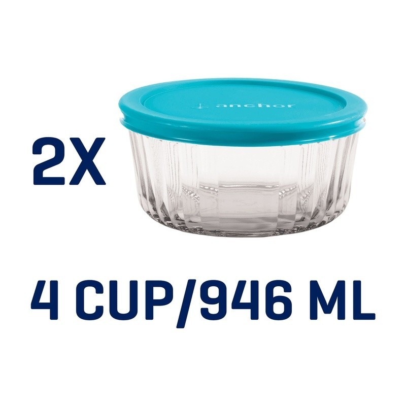 Glass Food Storage Container 4 Cup Round W/ Lid Microwave Safe New