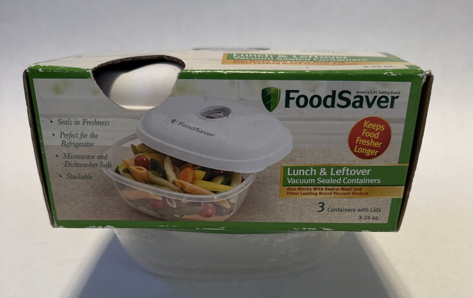 New Food Save Lunch & Leftover Vacuum Seal Containers 3 Pack 24 oz Each
