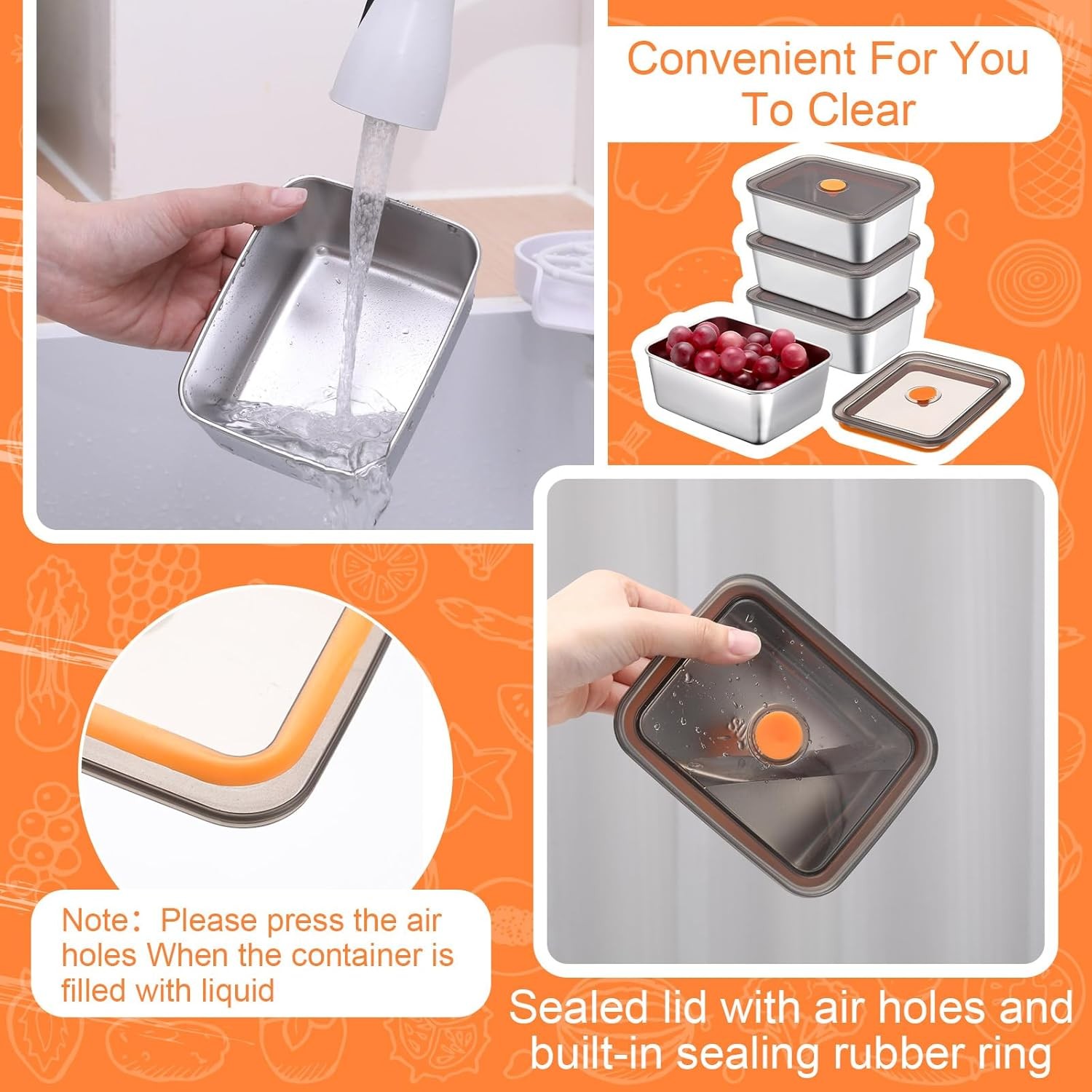 Layhit 10 Set Stainless Steel Food Containers with Lids 20 oz 20 oz, silver
