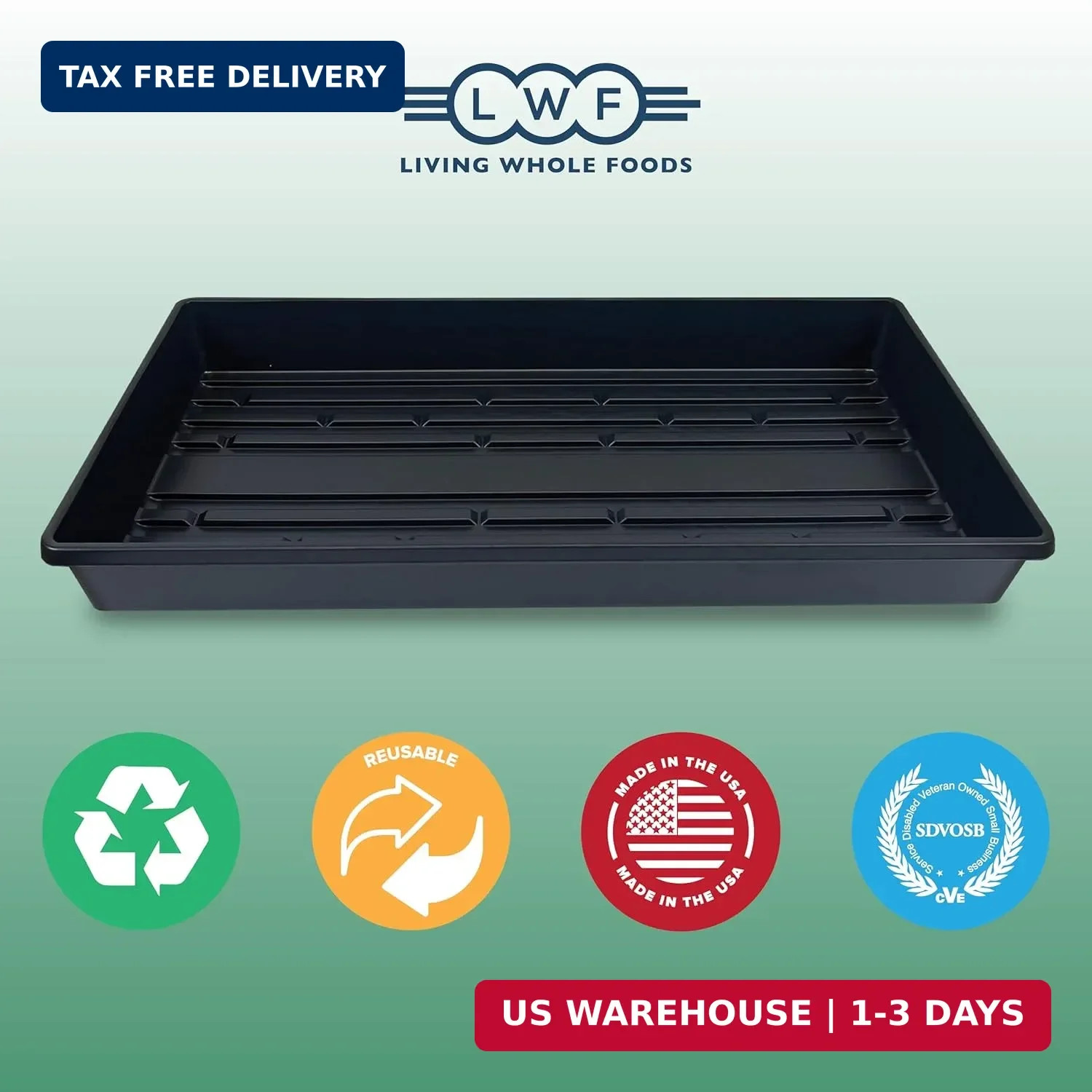 Living Whole Foods 5 Pack of Durable Black Plastic Growing Trays (Without Drain
