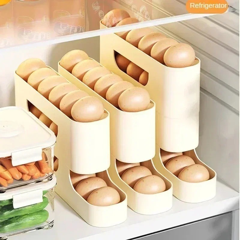 4-Tier Roll down Refrigerator Egg Dispenser Auto Rolling Egg Holder Storage Rack