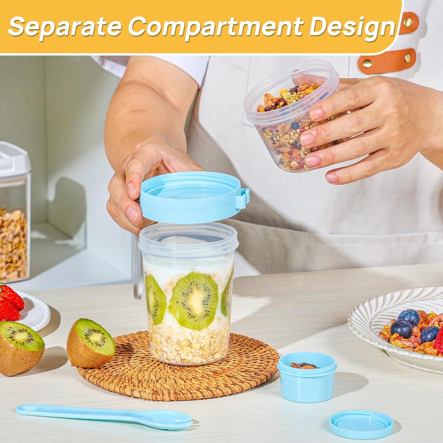 4 Pack 27oz Yogurt Parfait Cups W/ Lids & Spoons Overnight Oats Containers