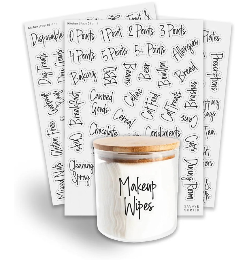 Black Pantry Labels for Containers, 385 Preprinted Household Organizing Stickers