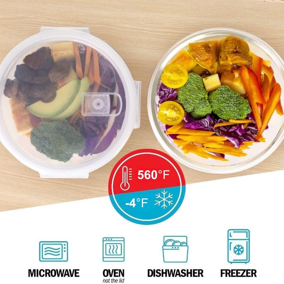 5 Pack Meal Prep Glass Containers with Air Vent Lids – Airtight, BPA-Free, 32oz