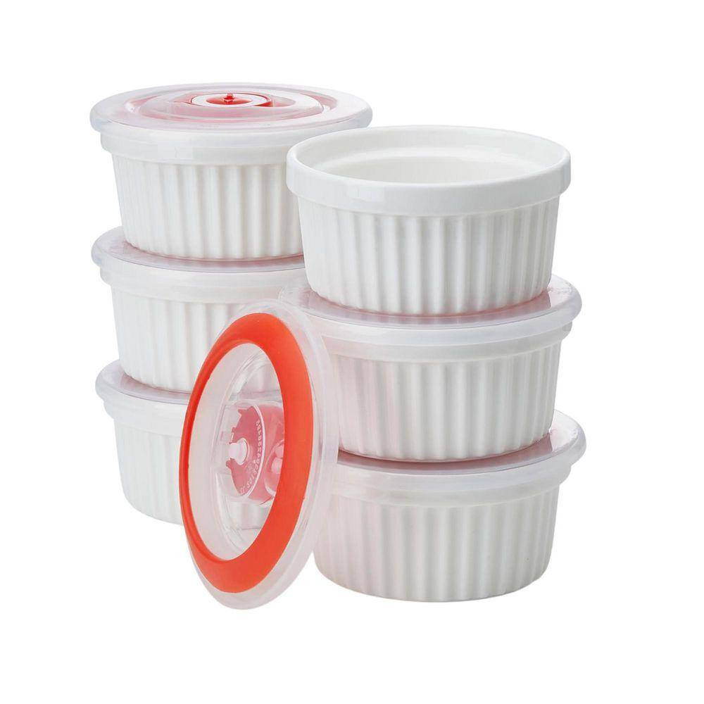 Portion Cup Lid White Porcelain Ramekin Food Storage with Lid for 8 Oz Cups 6-Pa