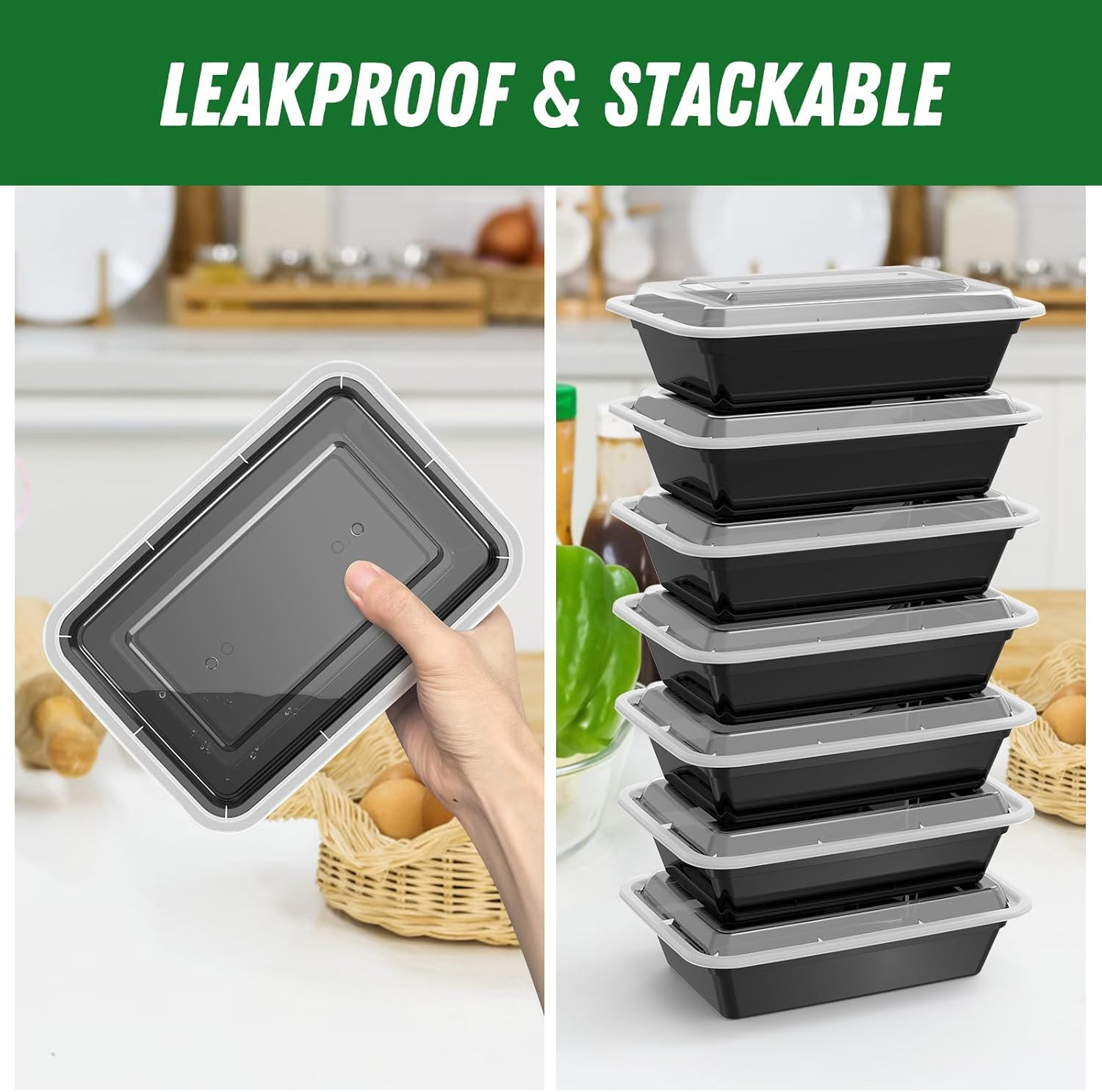 Dealusy 50 Pack (100-Piece) 38 Oz Meal Prep Containers Reusable with Lids, Sturd