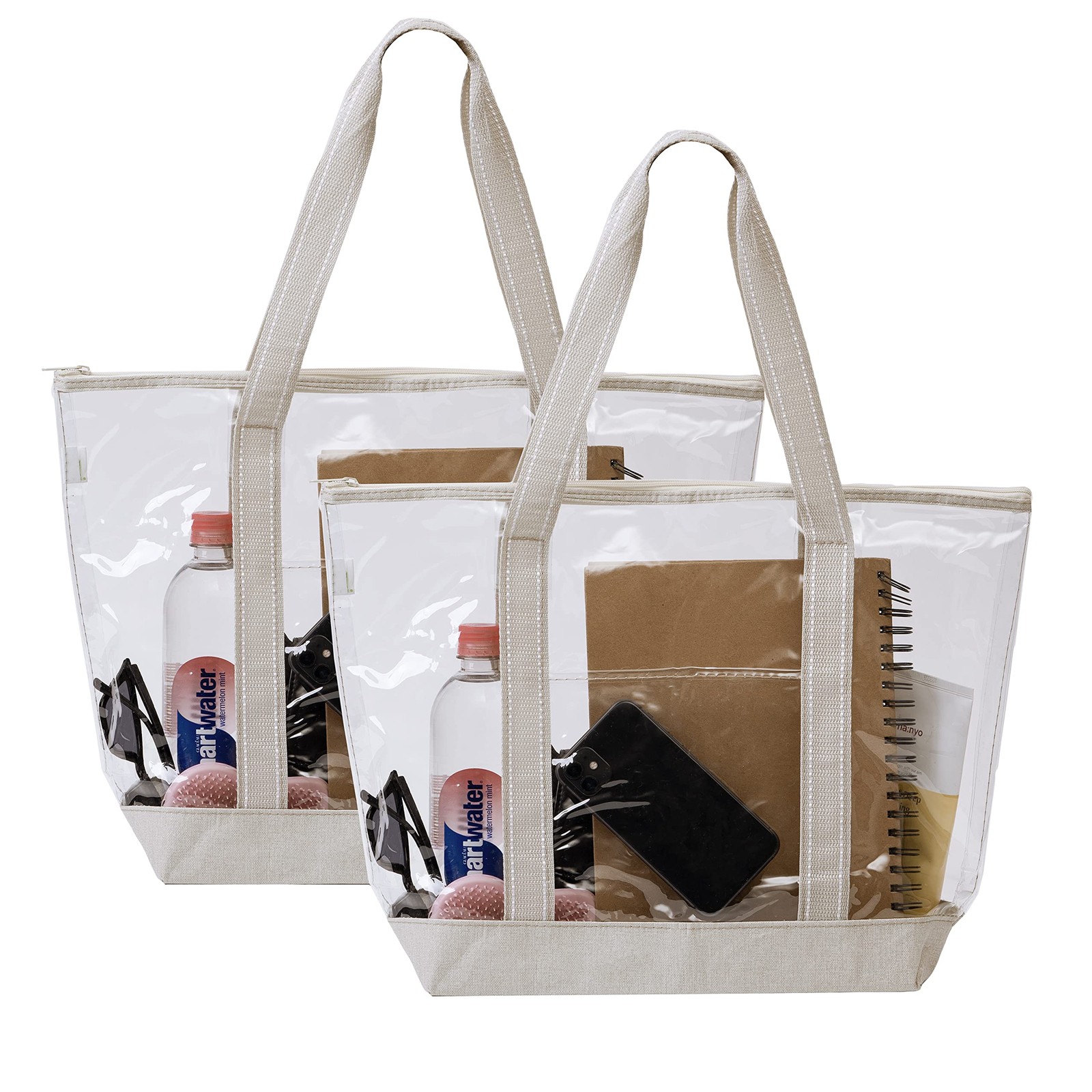 VENO 2PK Clear Beach Bag Large Transparent Tote Swim Pool Gym Travel