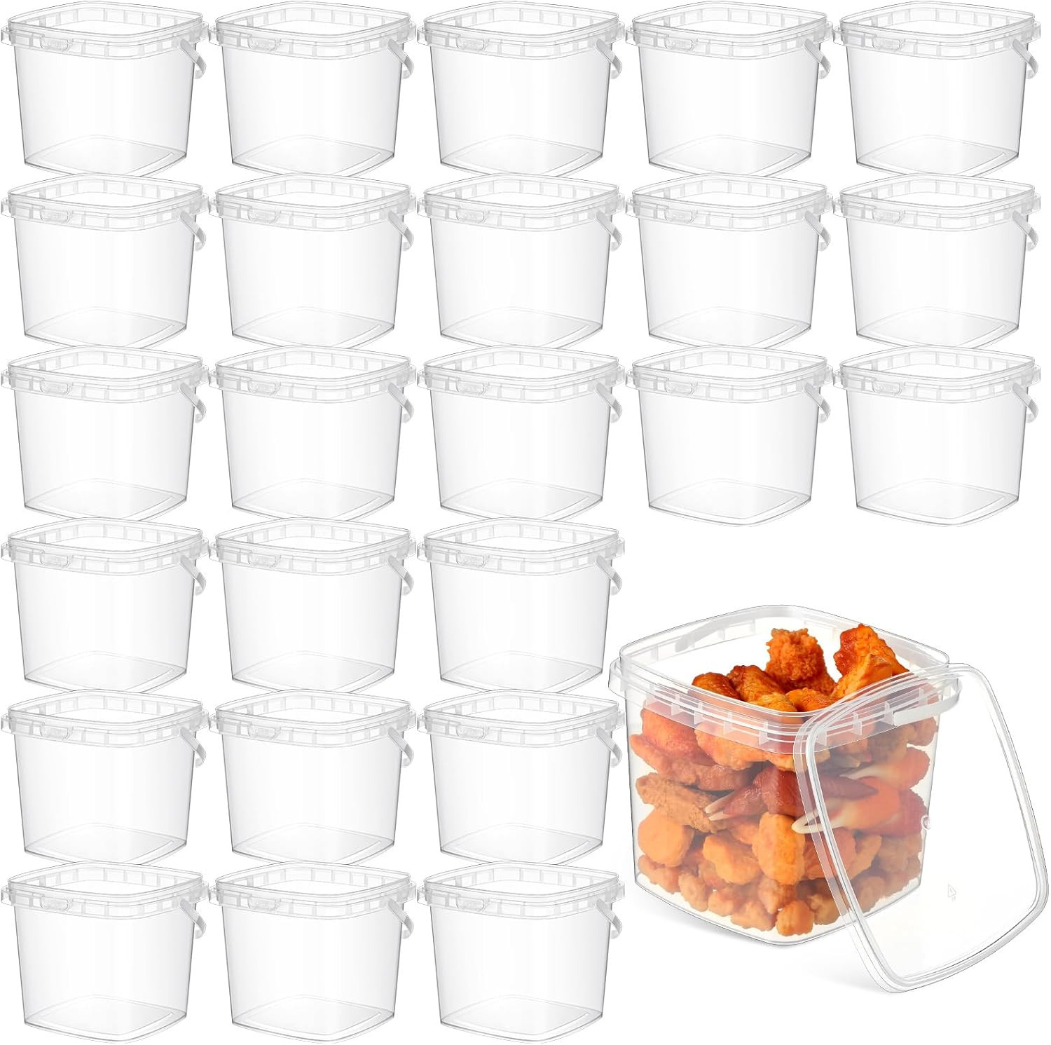 24 Pcs 169 Oz Square Deli Containers with Lids and Handle Clear Plastic Food Con