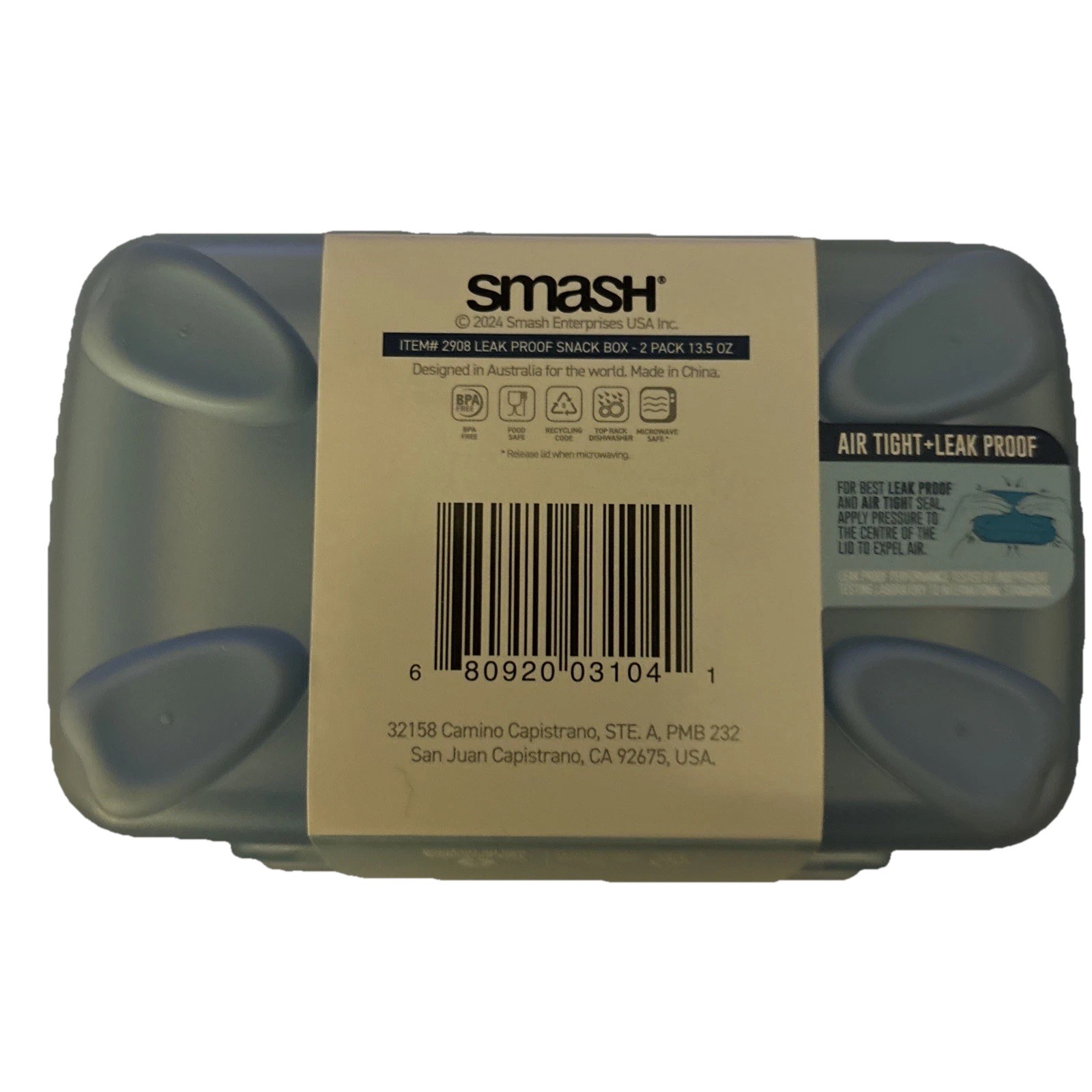 SMASH BPA FREE SNACKBOX LEAK PROOF 2x 400ml 13.5 Oz Airtight