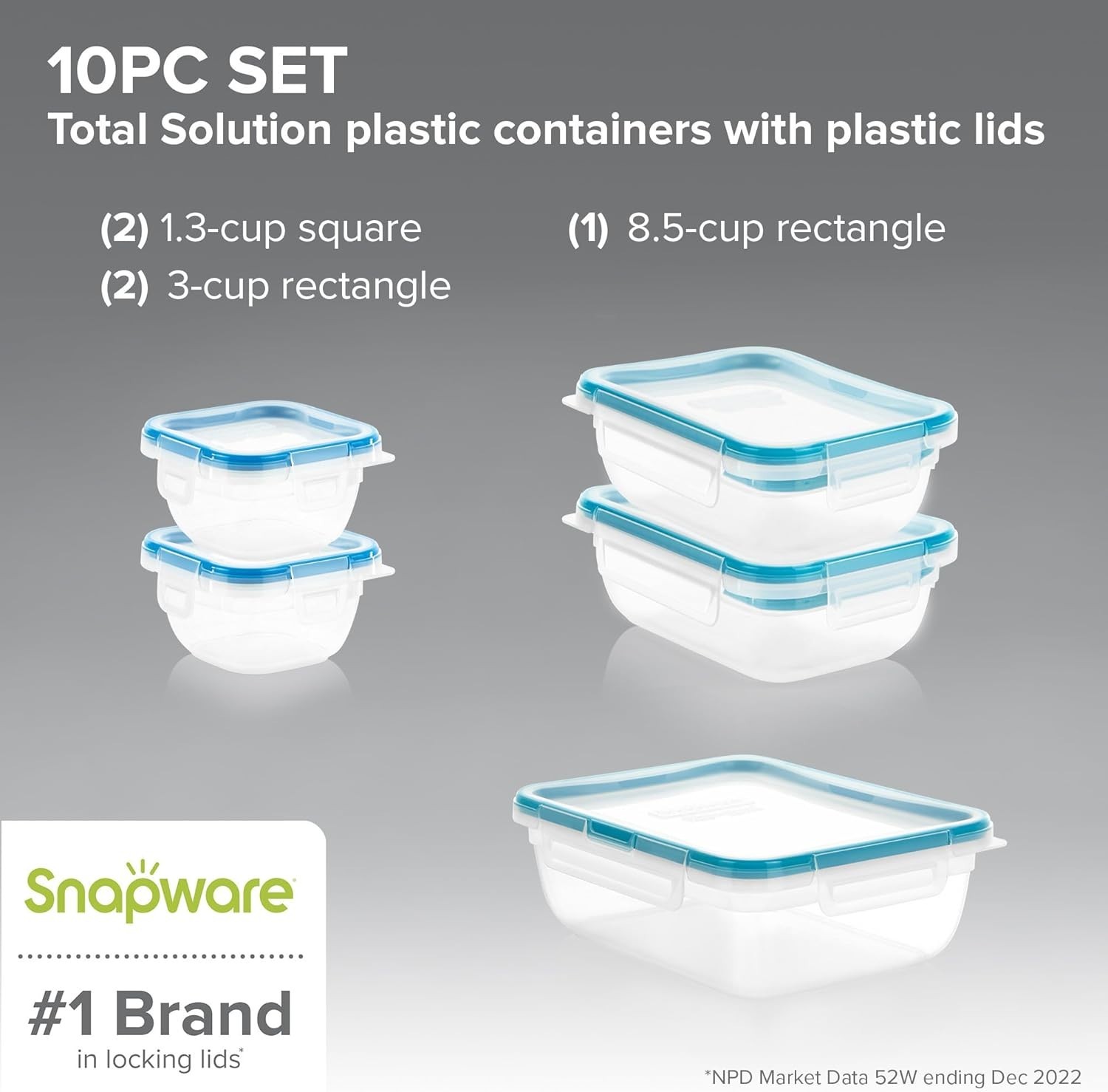 Plastic Total Solution 5-Pack Mixed Sizes Food Storage Containers Set, Leakpr…