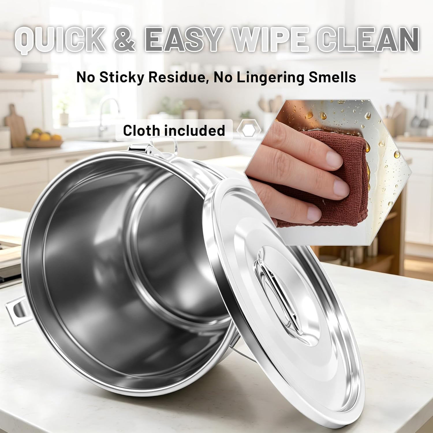 304 Stainless Steel Airtight Food Storage Container with Locking Lid & Clips 5.5