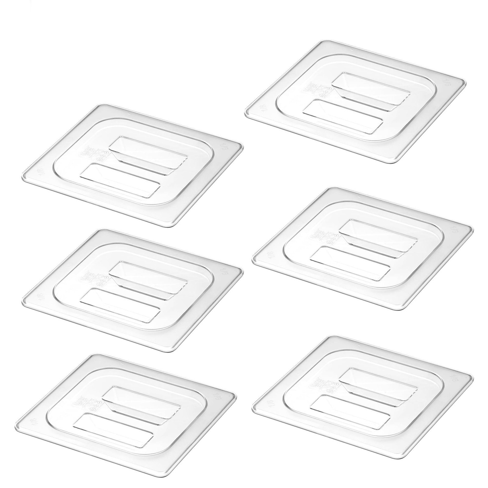 6-Pack Clear Polycarbonate Handled Lids for 1/6 Size NSF Food Pans