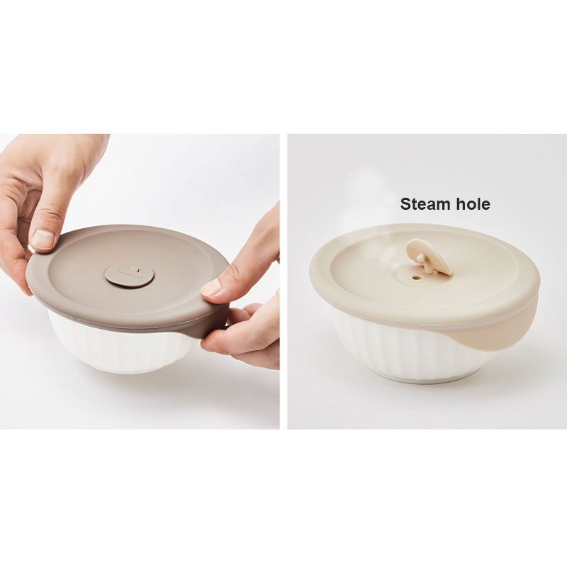 LocknLock Ceramic Rice Bowl with Silicone Lid 355ml 4P Set Microwave Storage