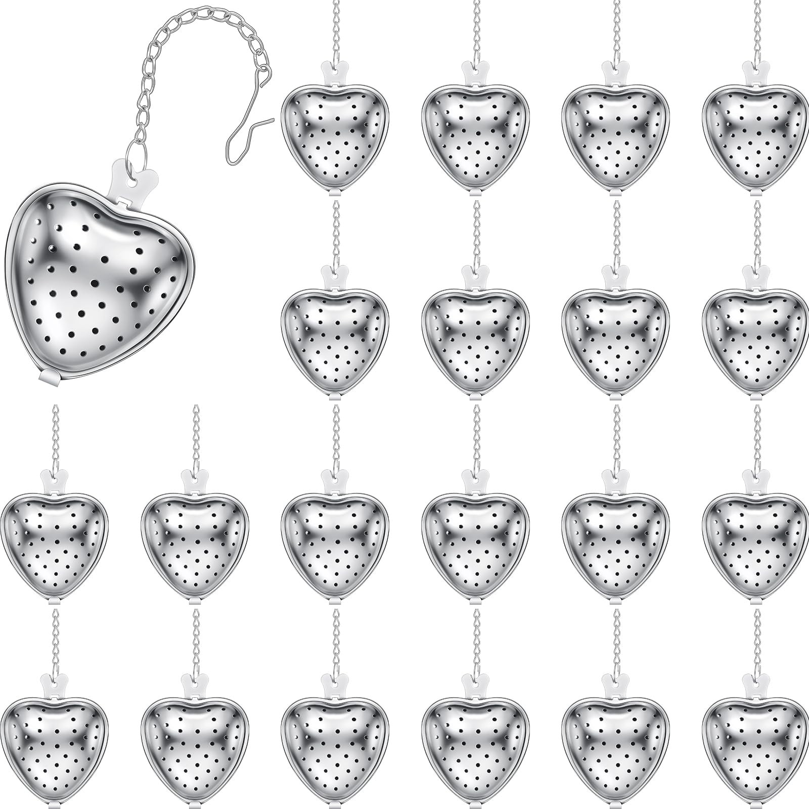 Sumind 25 Pcs Heart Tea Strainer Stainless 2 x 1.6 inches (L x W), Silver