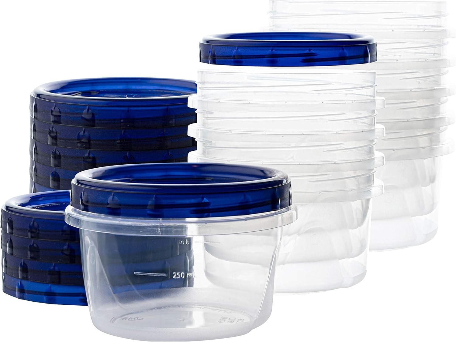 [8 oz 4 Pack] Deli Containers Clear bottom W/ blue Top Twist on Lids Reusable