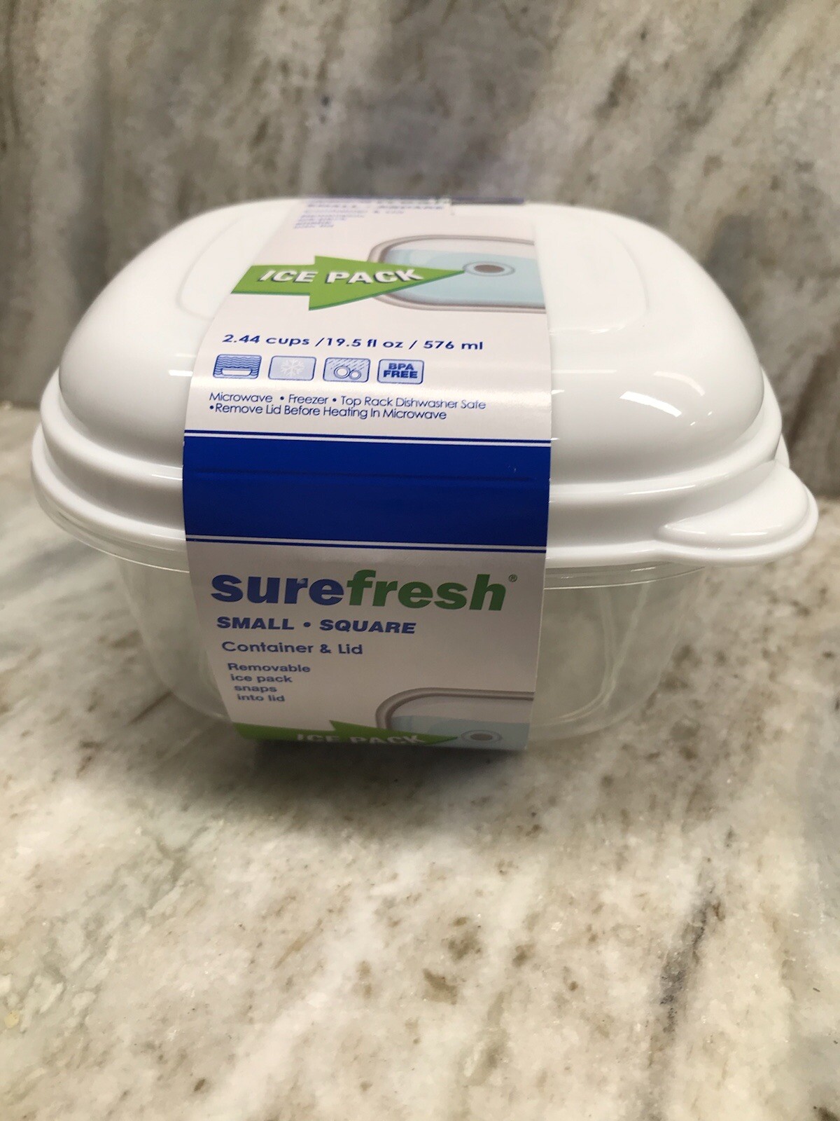 Sure Fresh Small Square 2.44Cup/19.5floz/Removable Ice Pack-Read Dir. Before Use