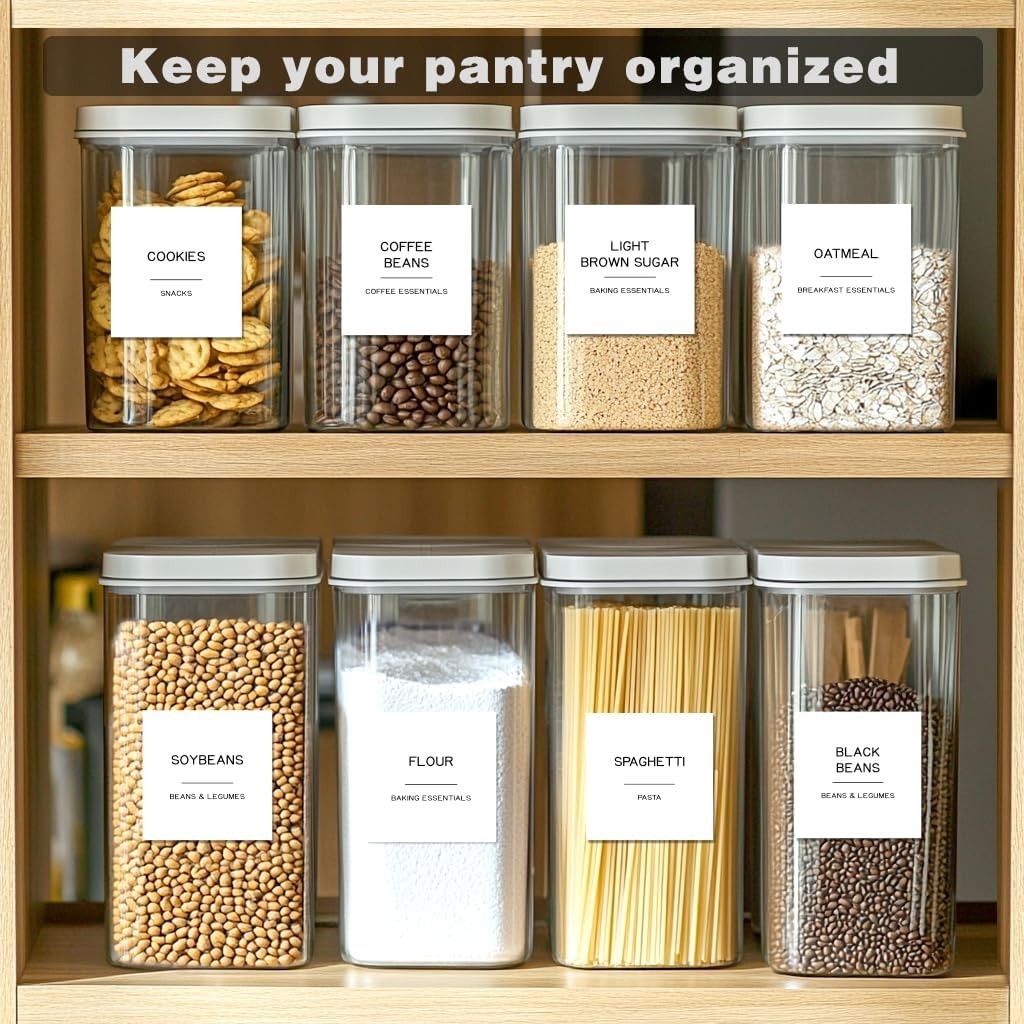 288 Pantry Labels for Food Containers, Preprinted Minimalist Waterproof Stick…