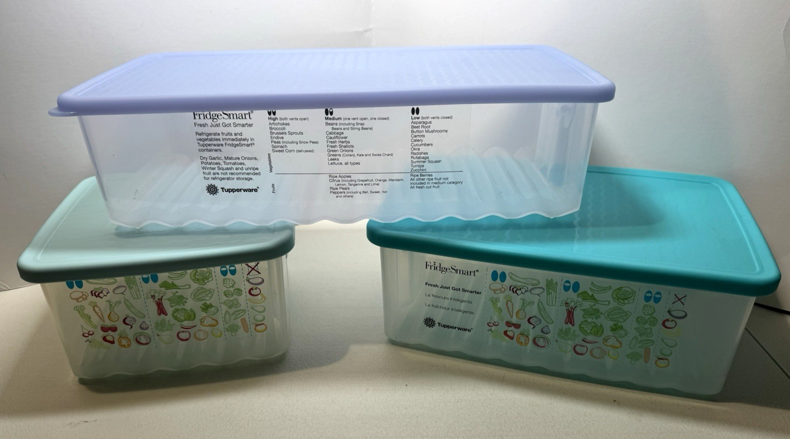 Lot 3 Tupperware FridgeSmart Containers Variety Lids 2 Rectangle 1 Square VGUC