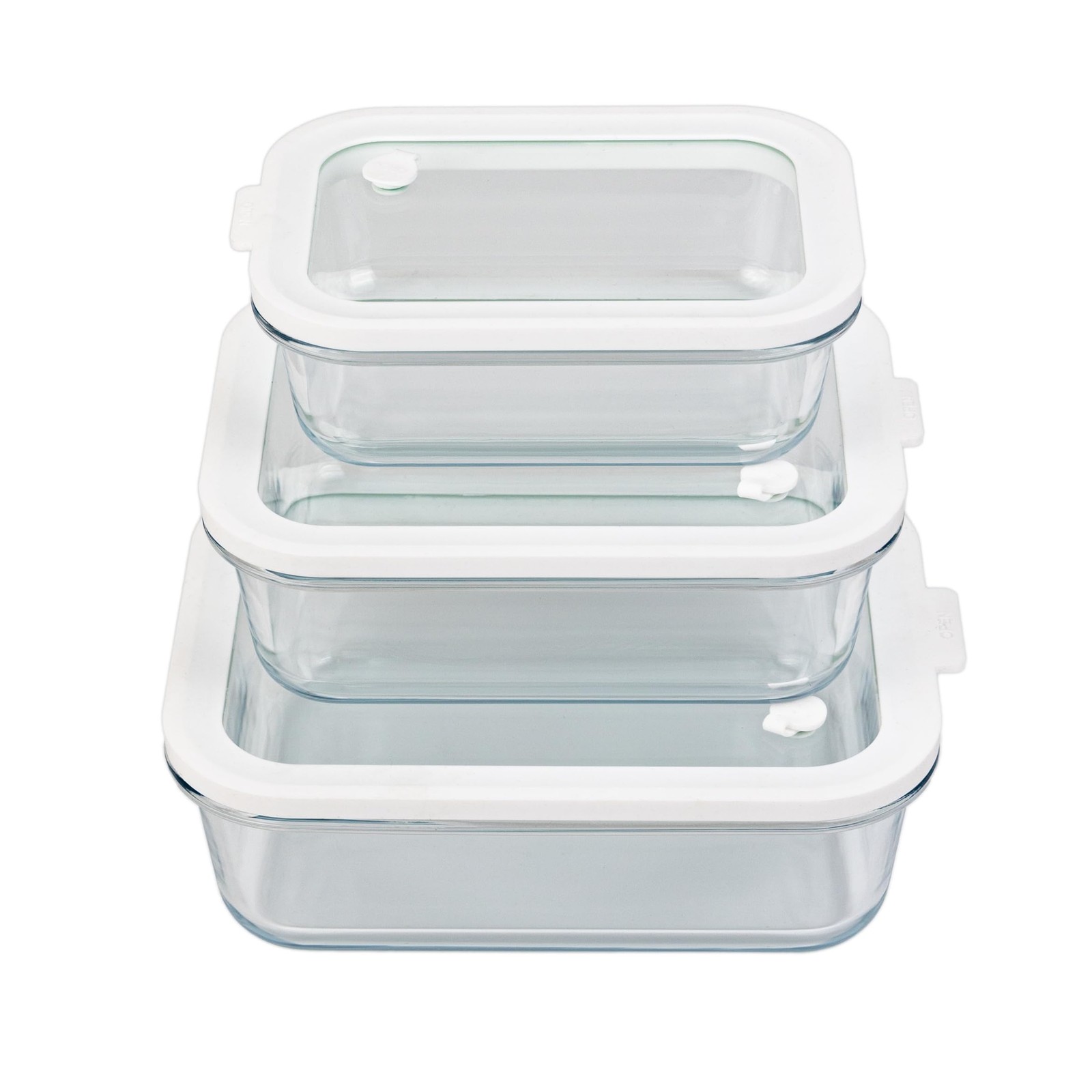Sio GLASS storage containers with lids, NO PLASTIC, Set of 3, White