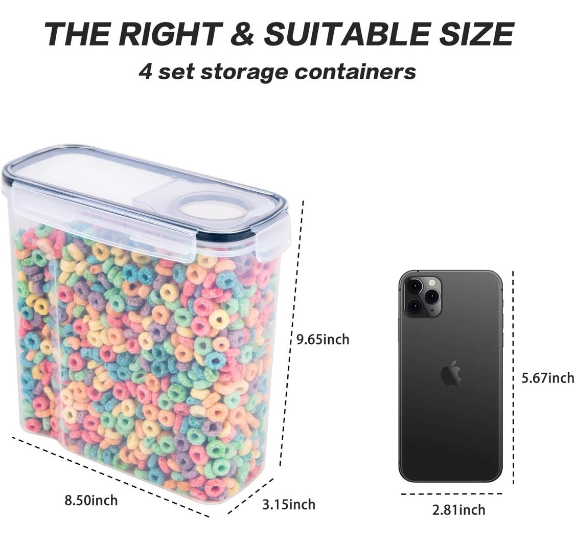 4 Piece Cereal Container Storage Set Airtight Large BPA Free Dispenser Black New