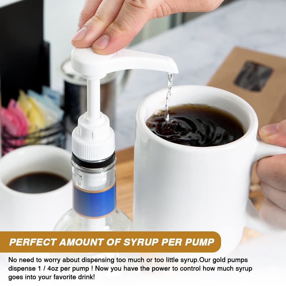 White Coffee Syrup Pump Fits 25.4 Oz 750ml Bottles Beverage Drink 12 PCS