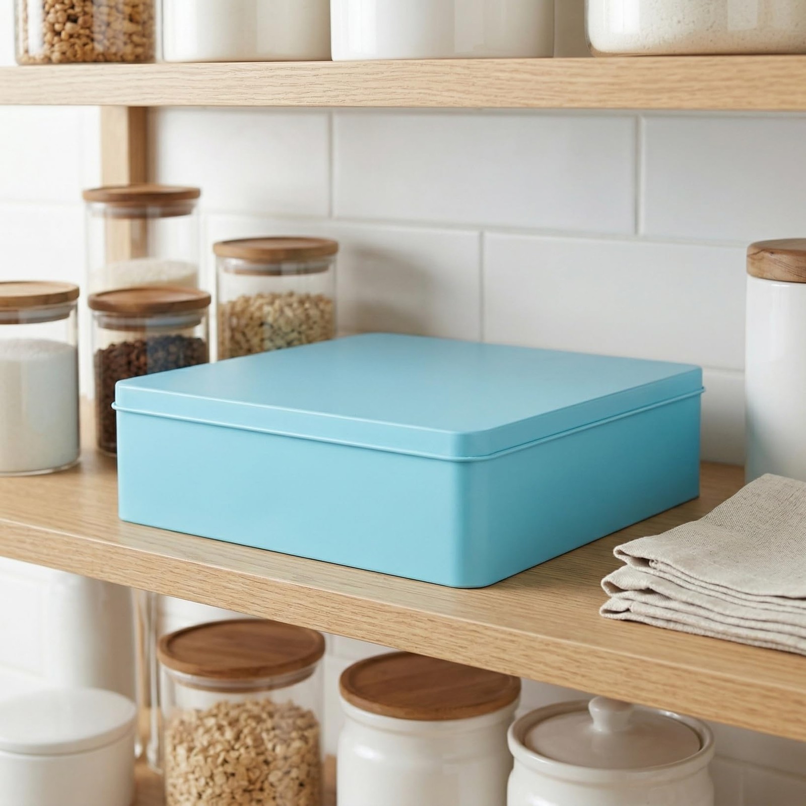 Large Square Tin Storage Box with Lid Extra Large Metal Container for Home Or…