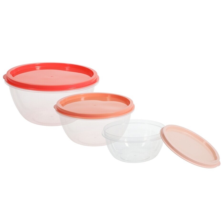 Sure Fresh 3 Pack Reusable Round Containers With Lid Coral Orange