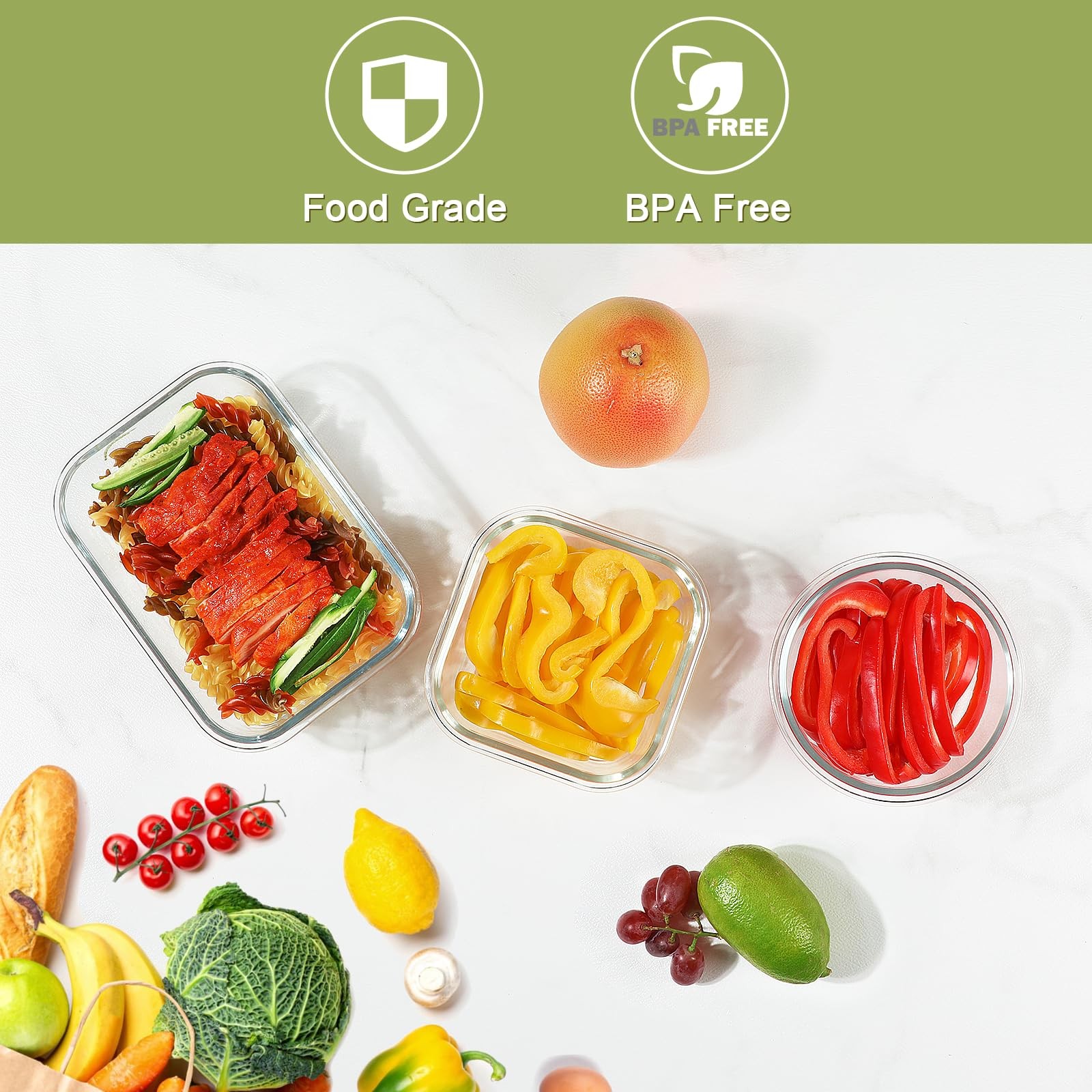 BAYZZ 30 Piece Glass Food Storage Containers Set, Glass Meal Prep Containers …