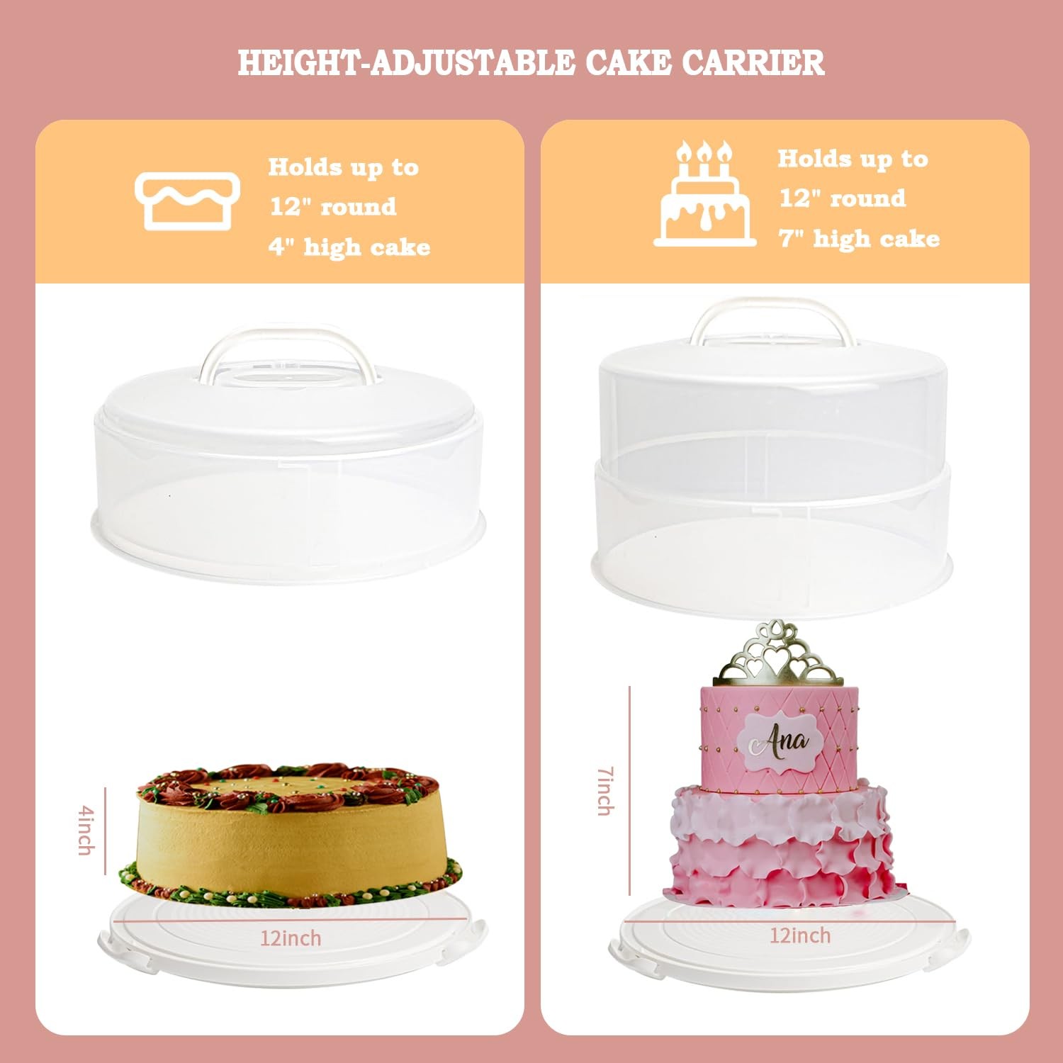 12 Inch Tall Cake Carrier Extra Large Cake Carrier with Lid and Handle
