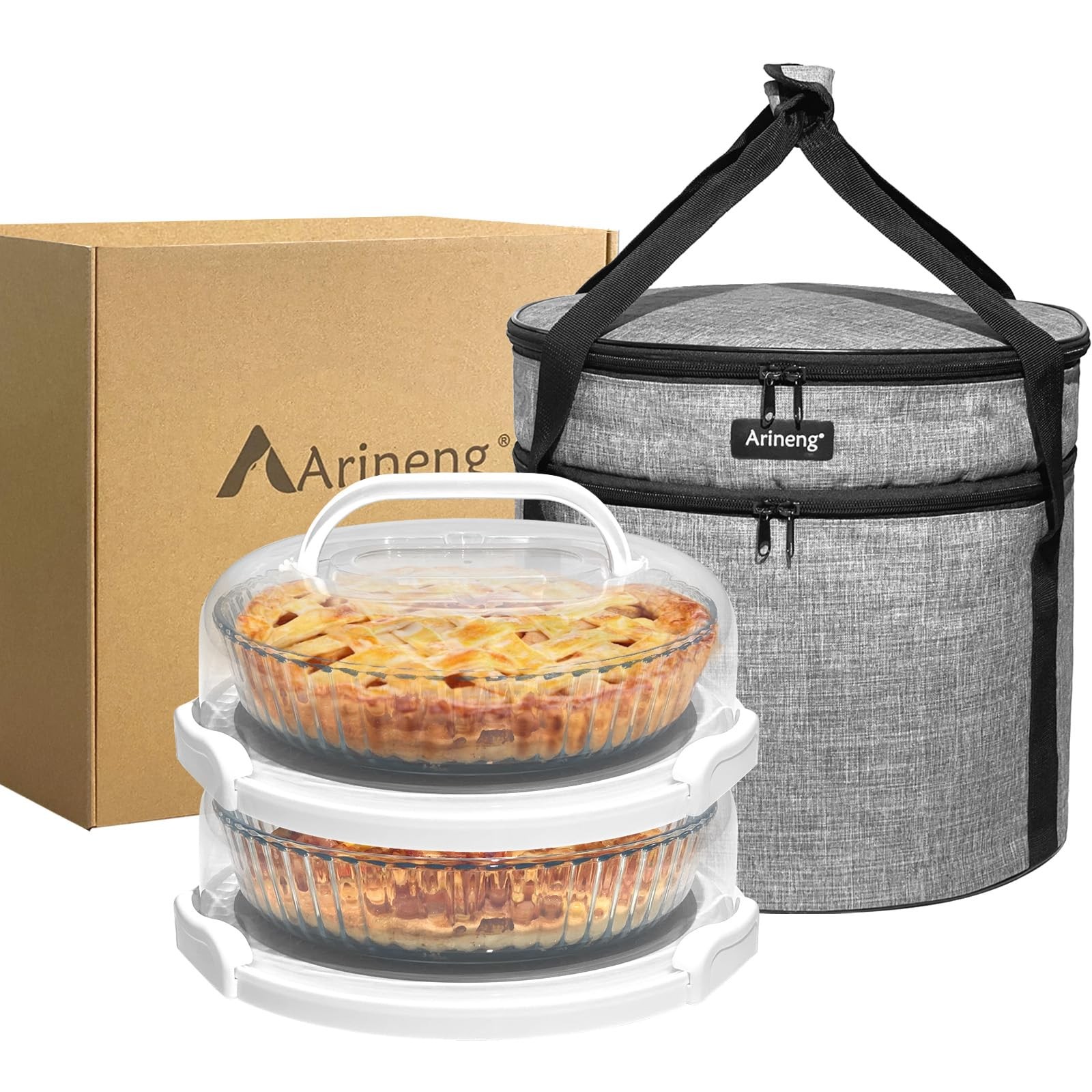 2 Pack Pie Containers with Lids and Handles, Includes Insulated Bags and Non-…