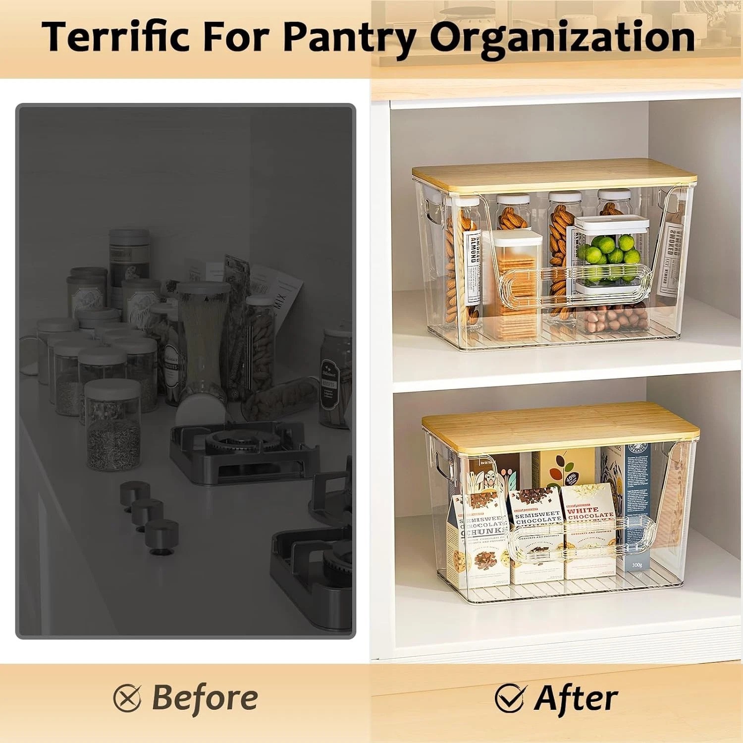 Durable Bamboo Top Pantry Organizers – 2 Pack for Efficient Kitchen Storage