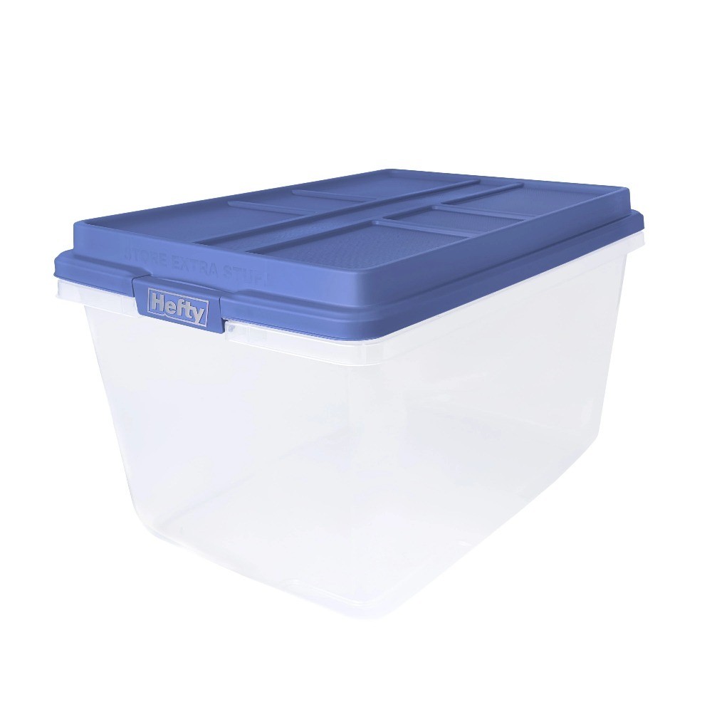 Clear Storage Bin with Blue Latching Lid 72 Quart Latched Container for