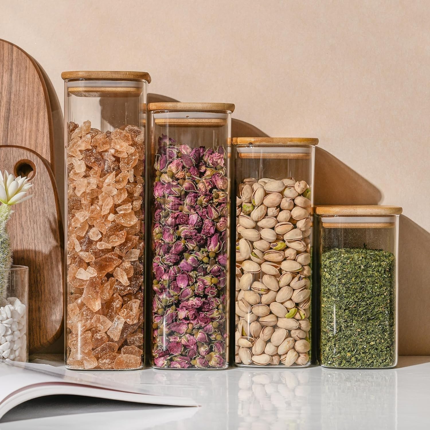 71oz Rectangle Airtight Glass Storage Containers with Bamboo Lids (Set of 4),…