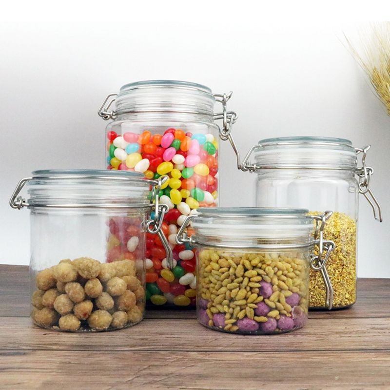 1250ML Plastic Square Clip Top Storage Jar With Airtight Seal Lid Container