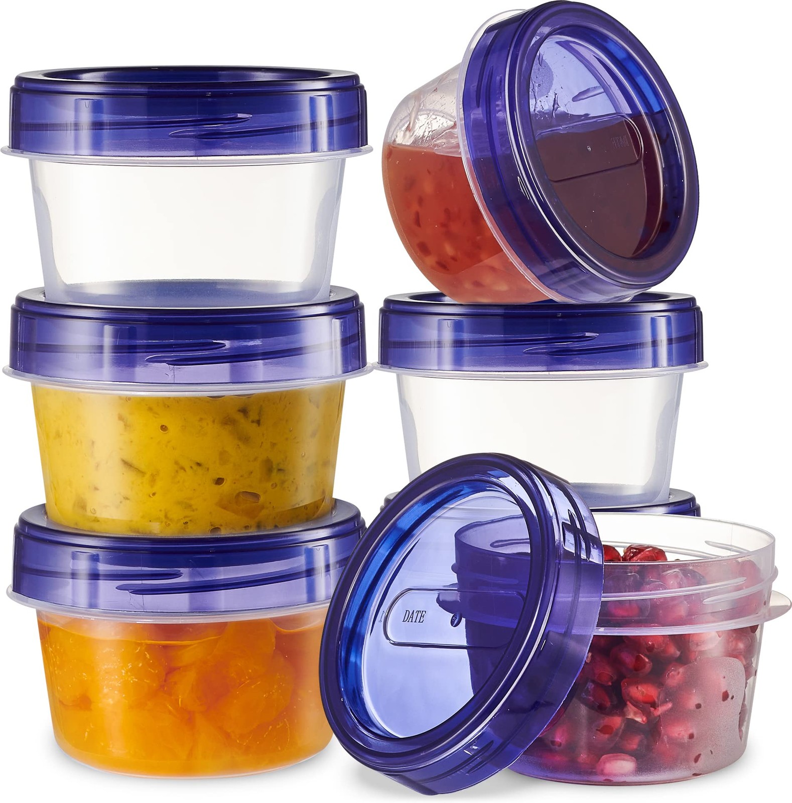 6 Pack Twist Cap Food Storage Containers with Blue Screw on Lid- 4 oz Reusabl…