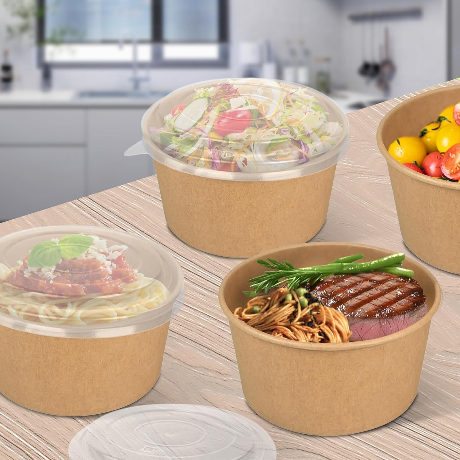30 oz Disposable Meal Prep Containers with Lids, Large Paper Bowls Bulk for Hot