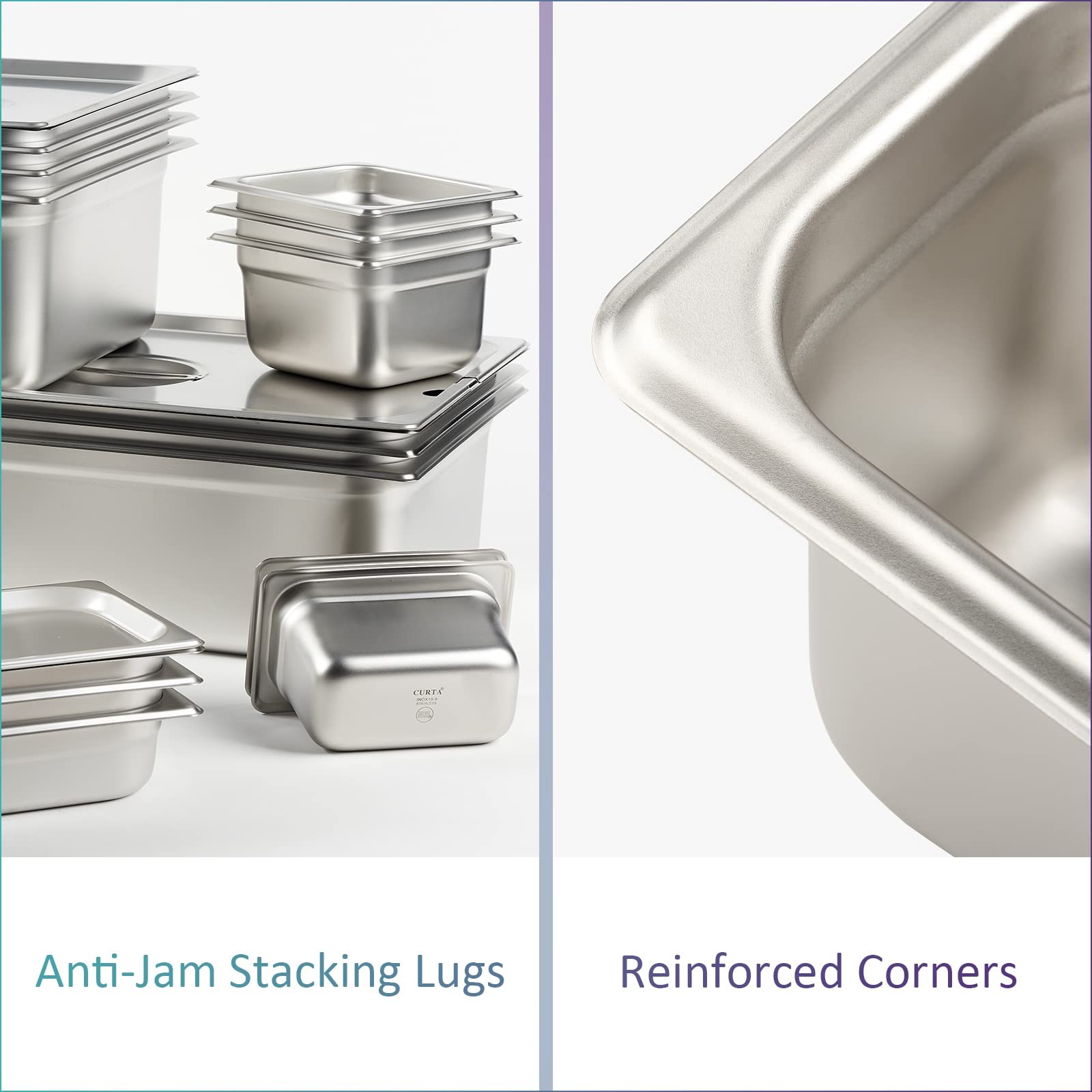 CURTA 6 Pack Anti-Jam Hotel Pans, 1/9 Size 2 1/2 Inch Deep, NSF Commercial 18…