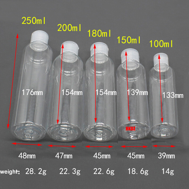 100ml/150/180/200/250ml Clear Round Plastic Bottles with Caps Science Laboratory