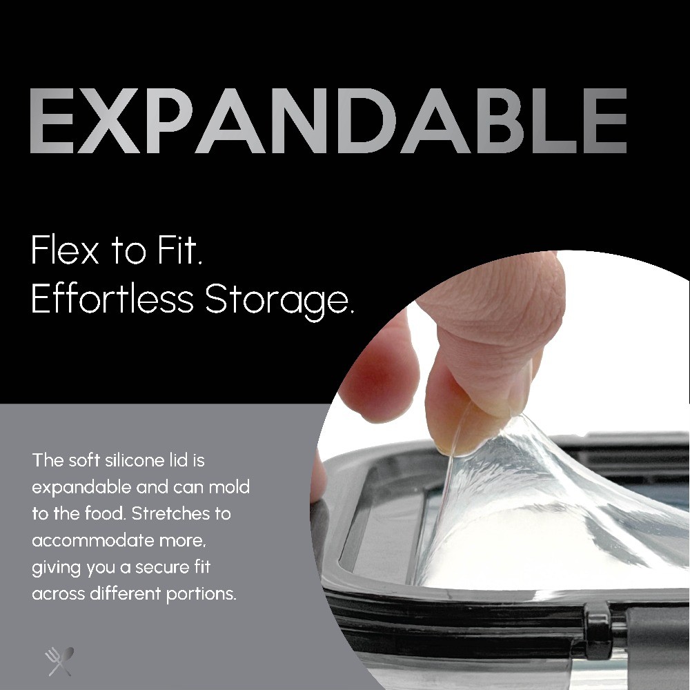 Glass Food Storage Container with Expandable Silicone Lid, 2-Compartment